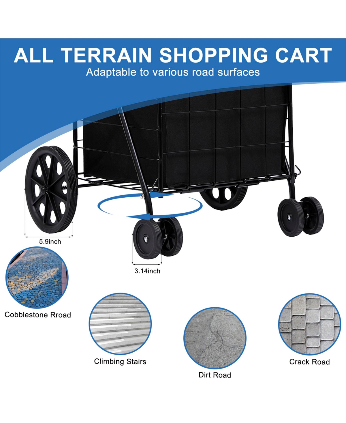Sugift Folding Shopping Cart with Removable Waterproof Liner, 360° Swivel Wheels, Heavy Duty Utility Cart for Shopping