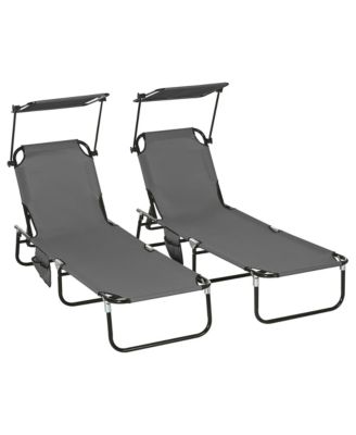 2-piece Chaise Lounge w/ Adjustable Backrest and Sunshade,
