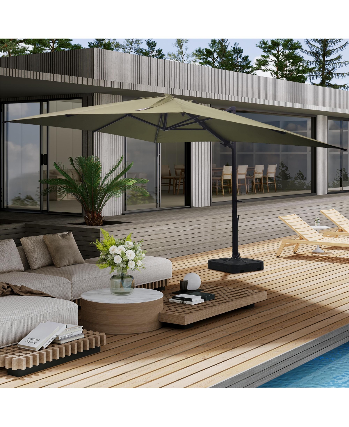 Boyel Living ft. 360° Rotation Outdoor Patio Cantilever Umbrella with Base