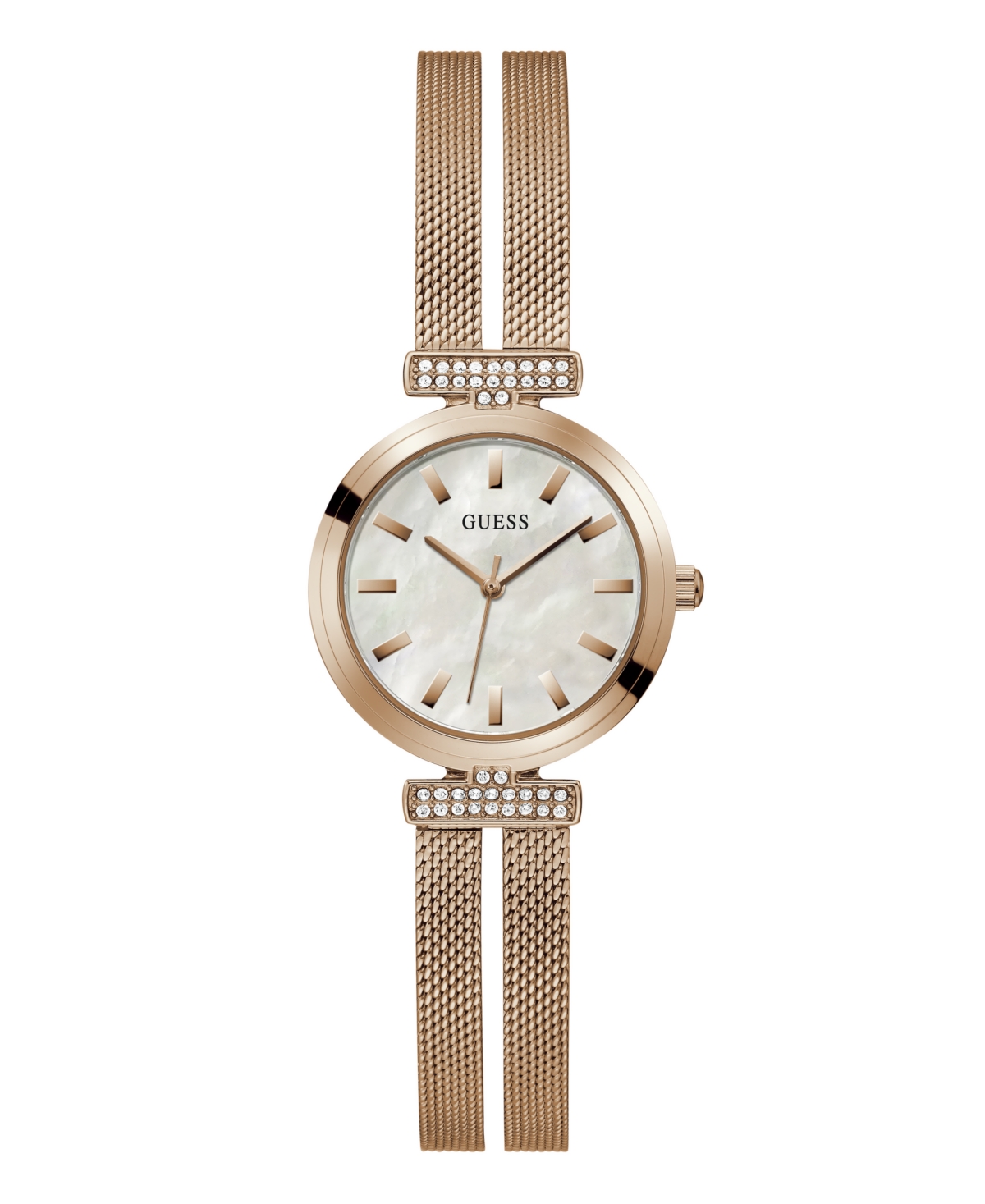 Guess Women's Analog Rose Gold Tone Stainless Steel And Mesh Watch, 28mm In Rose Gold Tone