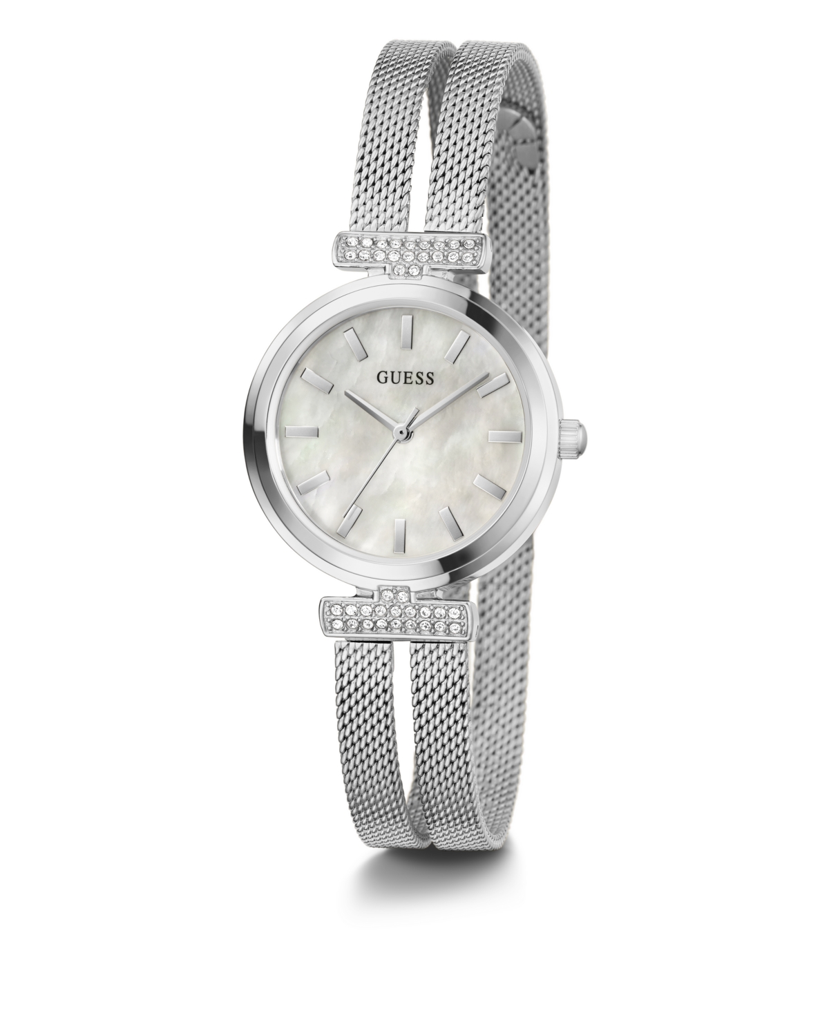 Guess Women's Analog Silver Tone Stainless Steel And Mesh Watch, 28mm In Silver Tone