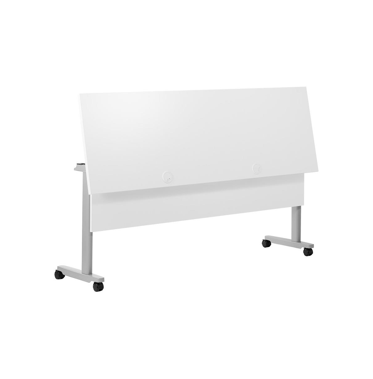 Emma+Oliver Hahn Heavy-Duty Flip Top Training Table With Nesting Design, Privacy Panel, T-Legs, Tabletop, Metal Frame -gray frame