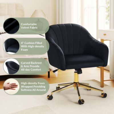 Upholstered Velvet Swivel Vanity Office Chair With Wheels