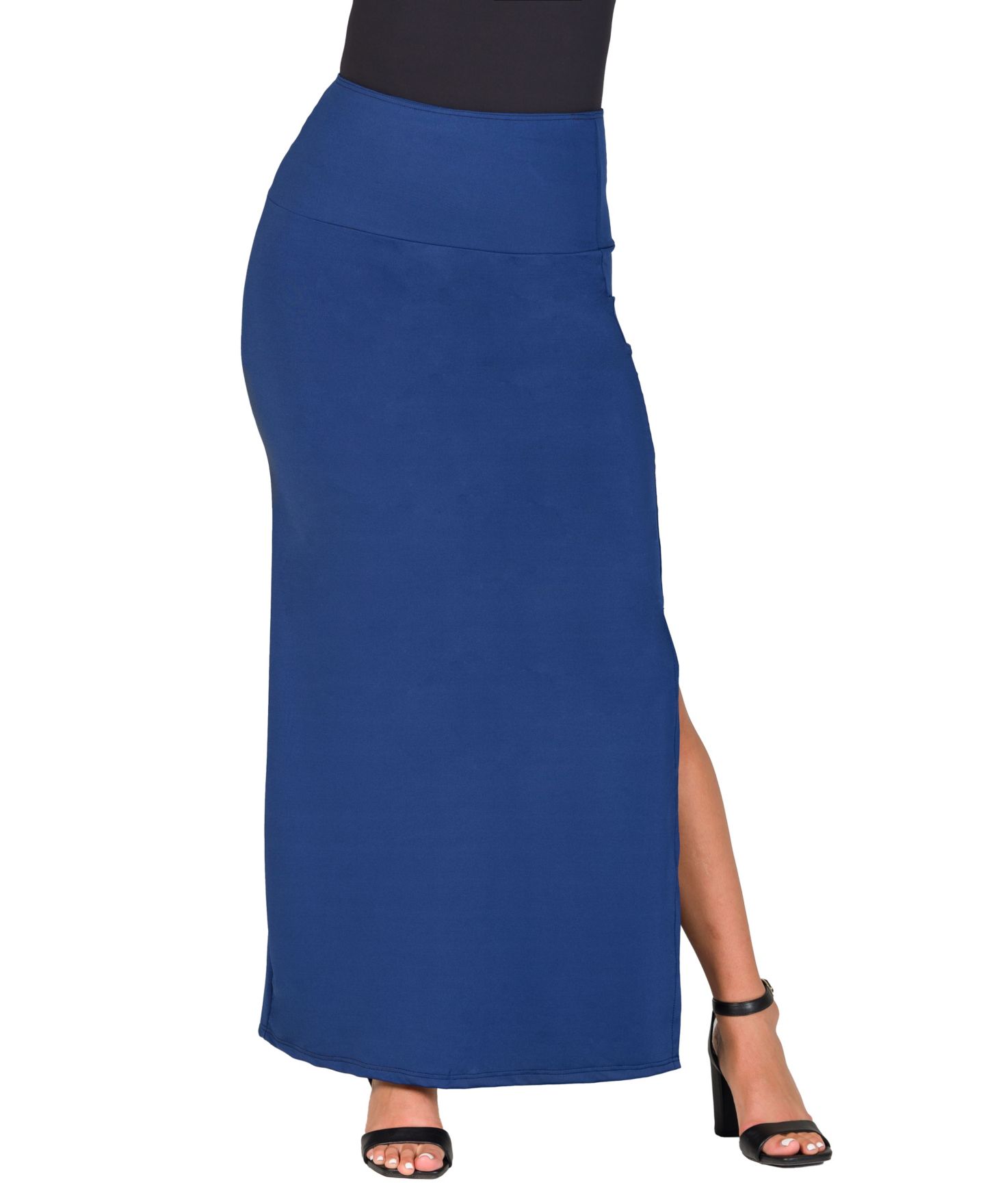 Женская юбка 24seven Comfort Apparel Versatile Side Slit Elastic Waist Maxi, цвет: Тёмно-синий — фото 1