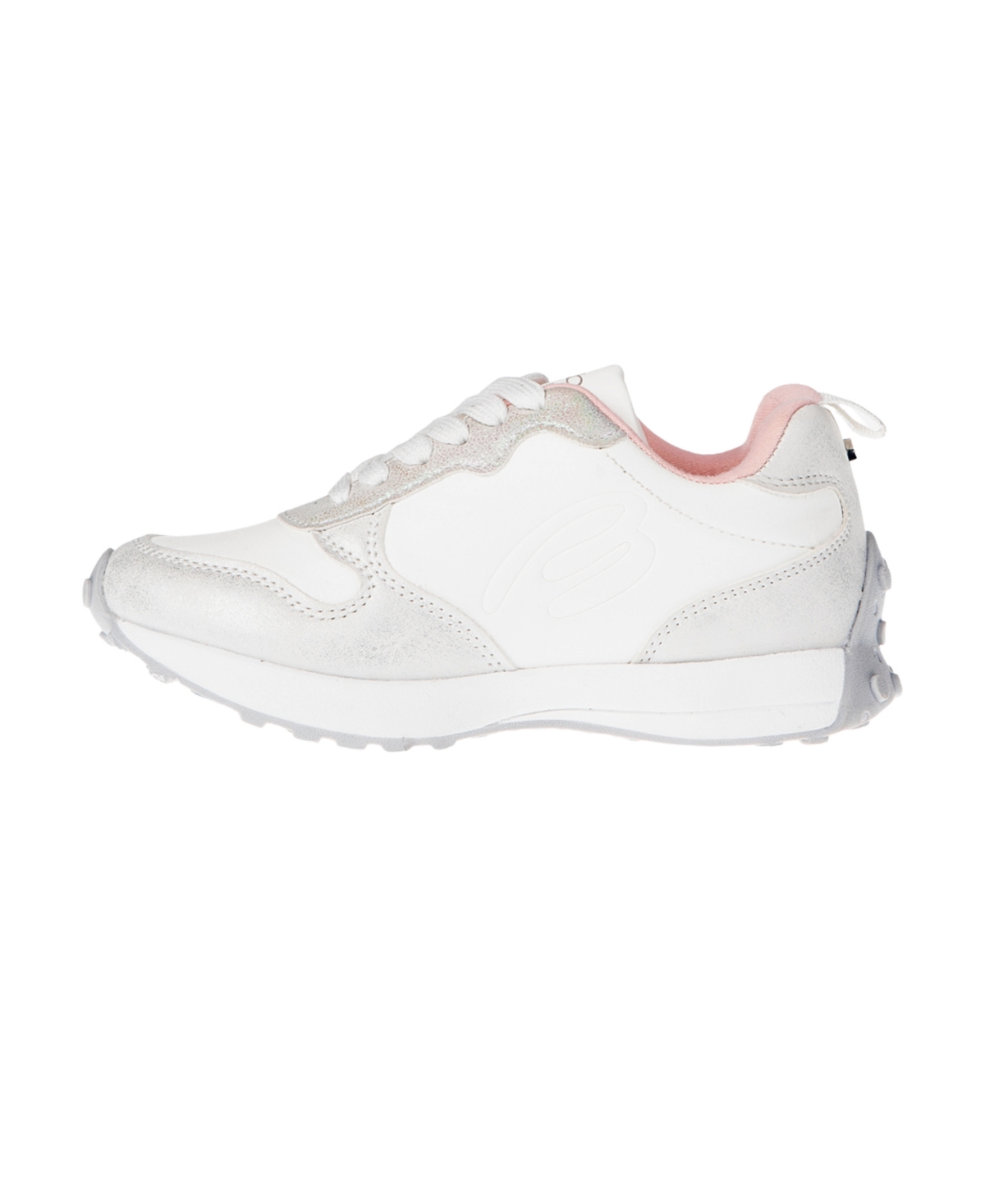 Bebe Little And Big Girls Emboss Scripts Jogger Sneaker In White,grey