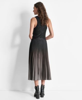 open lace back dress DKNY Womens Long Sleeve Tie Neck Pleated Dress