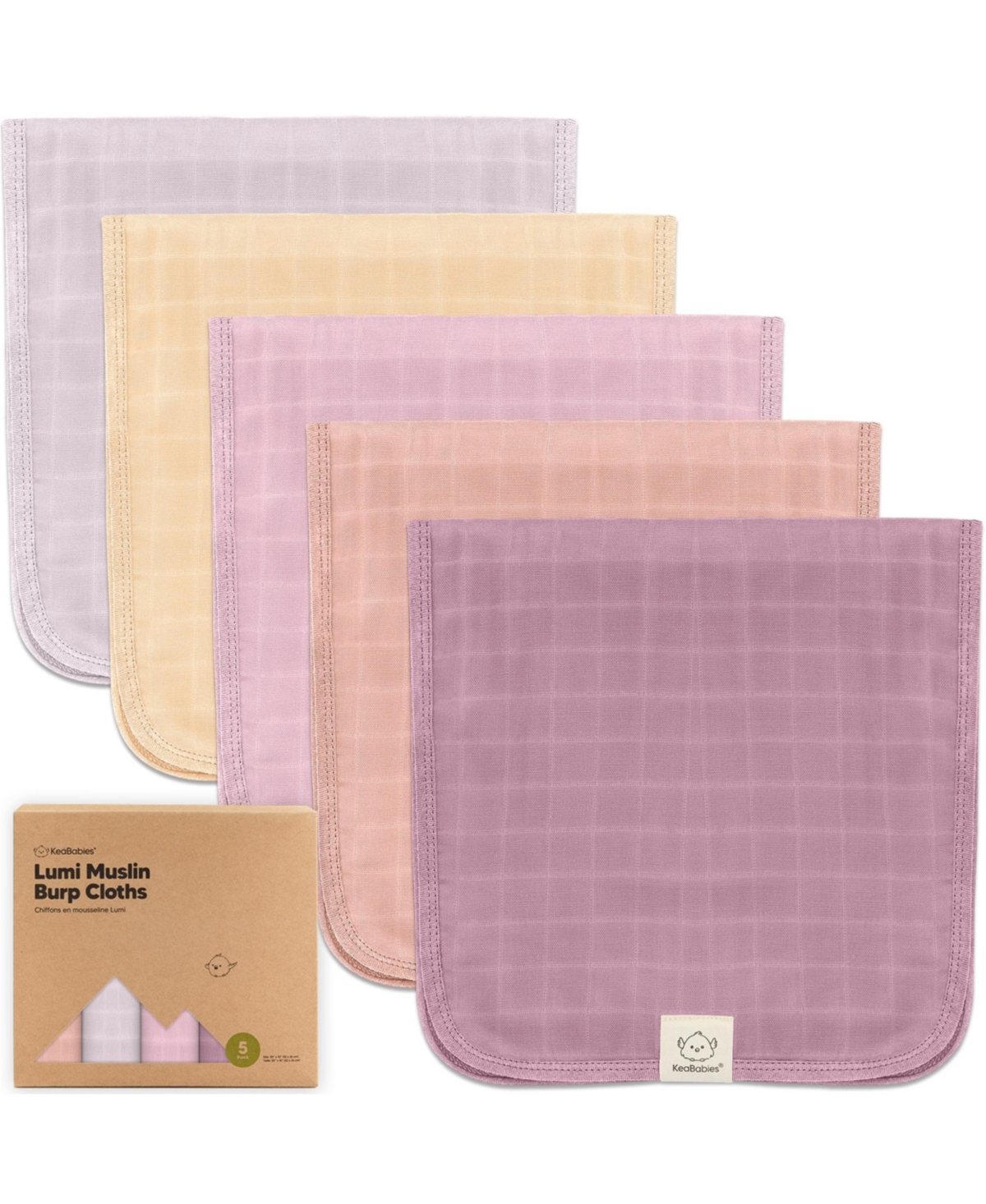 KeaBabies Kids 5pk Lumi Muslin Burp Cloths for Baby Boys, Girls, Organic Baby Burp Cloths, Burping Cloths