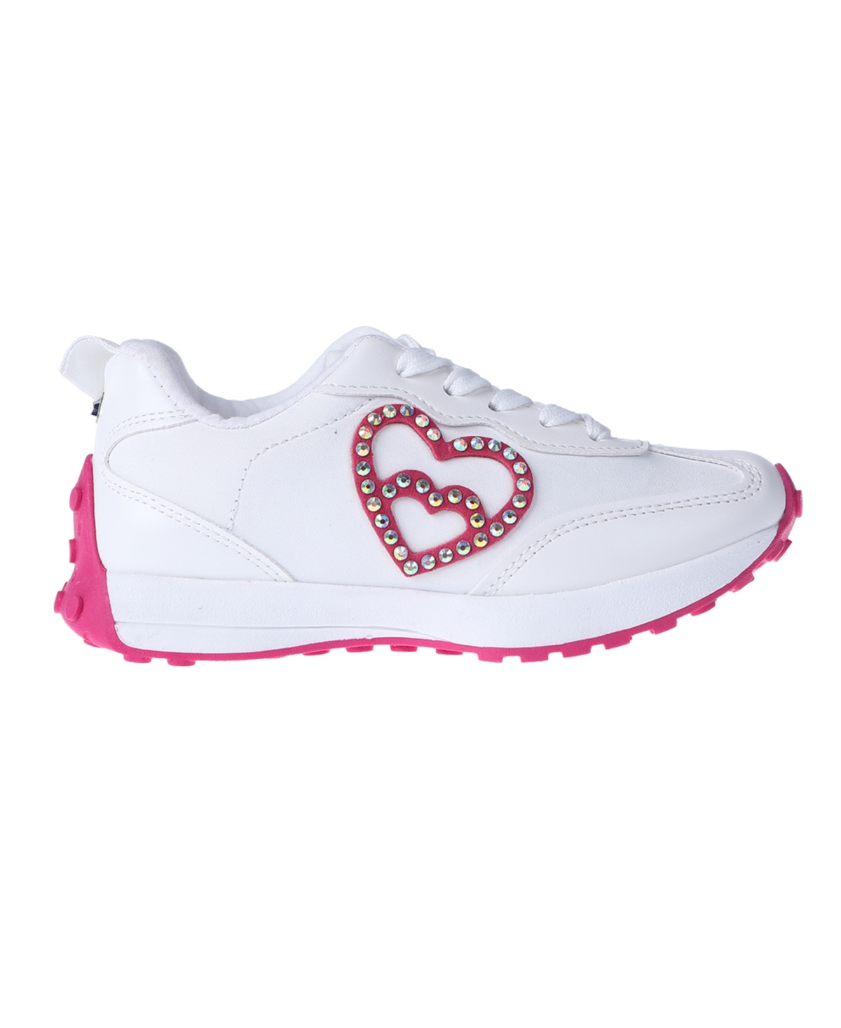 Shop Bebe Little And Big Girls Embellished Heart Patch Jogger Sneaker In White