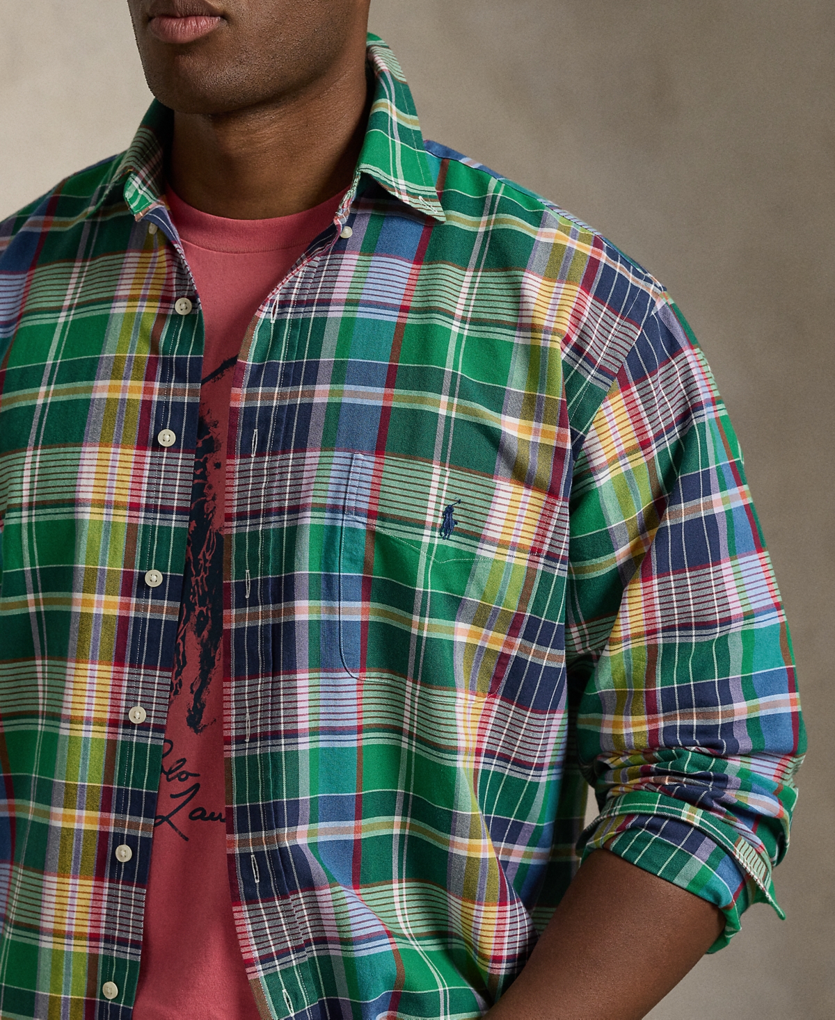 Polo Ralph Lauren Men's Big & Tall Plaid Oxford Shirt -navy