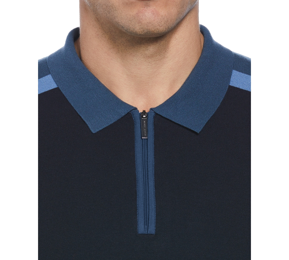 Perry Ellis Men's Short Sleeve Quarter-Zip Colorblocked Polo Sweater