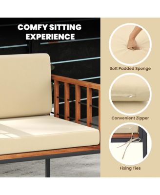 3 Pieces Patio Furniture Set Acacia Wood Bistro Conversation Set w/ 2 Cushioned Chairs Beige