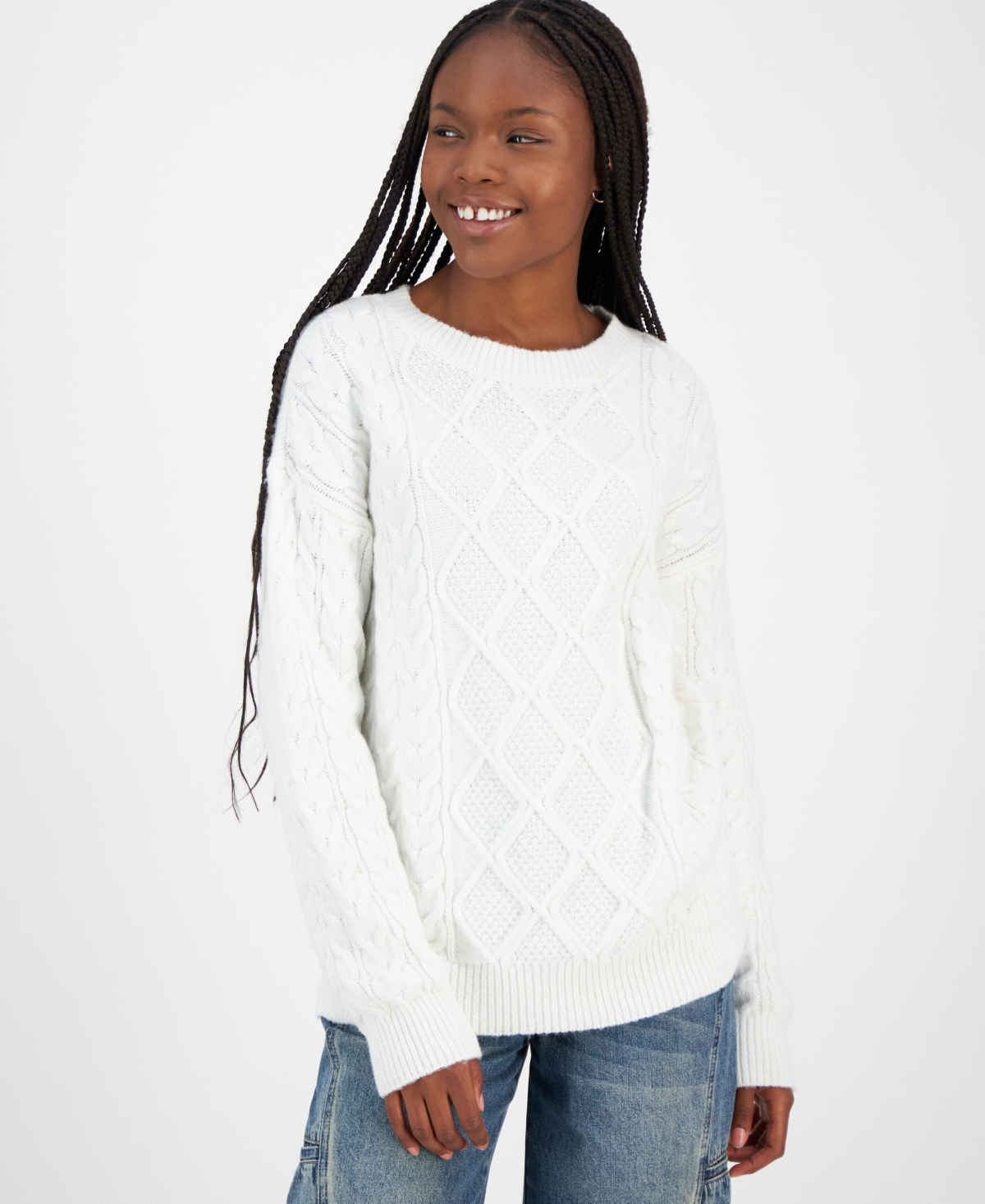 Ultra Flirt Juniors Rory Chunky Cable knit Sweater In Gardenia ModeSens