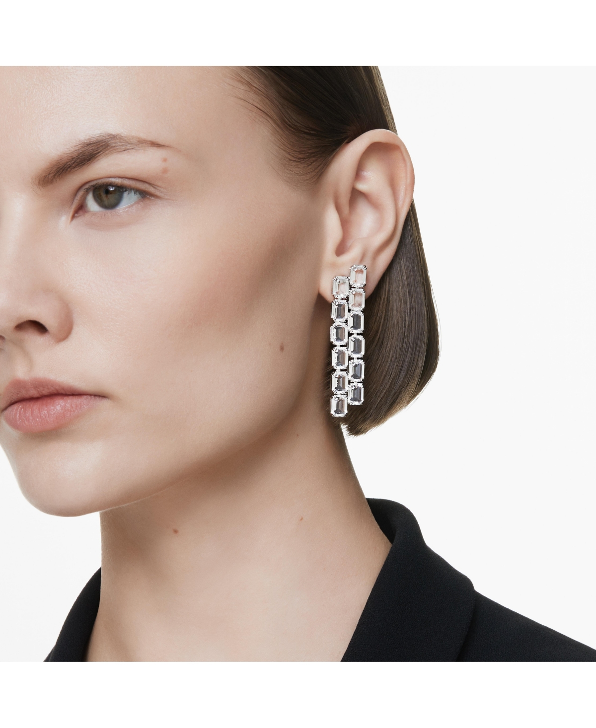Swarovski Octagon Cut White Rhodium Plated Millenia Clip Earrings