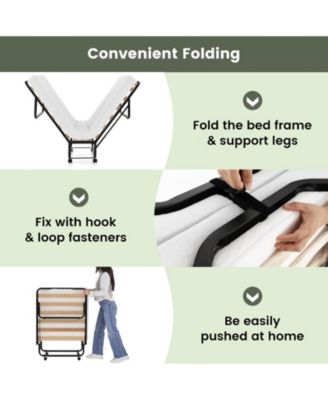 Twin Size Folding Bed with Foam Mattress and Lockable Wheels