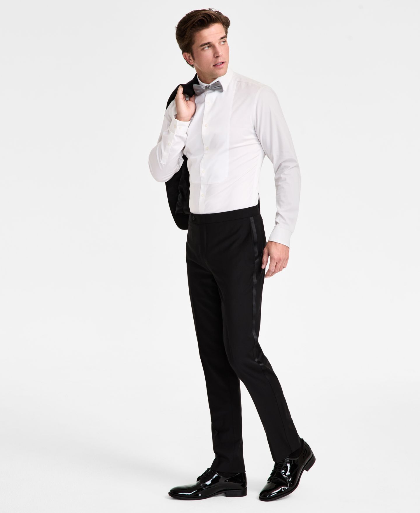 Мужские брюки Calvin Klein Slim-Fit Wool-Blend Tuxedo, цвет: Чёрный — фото 2