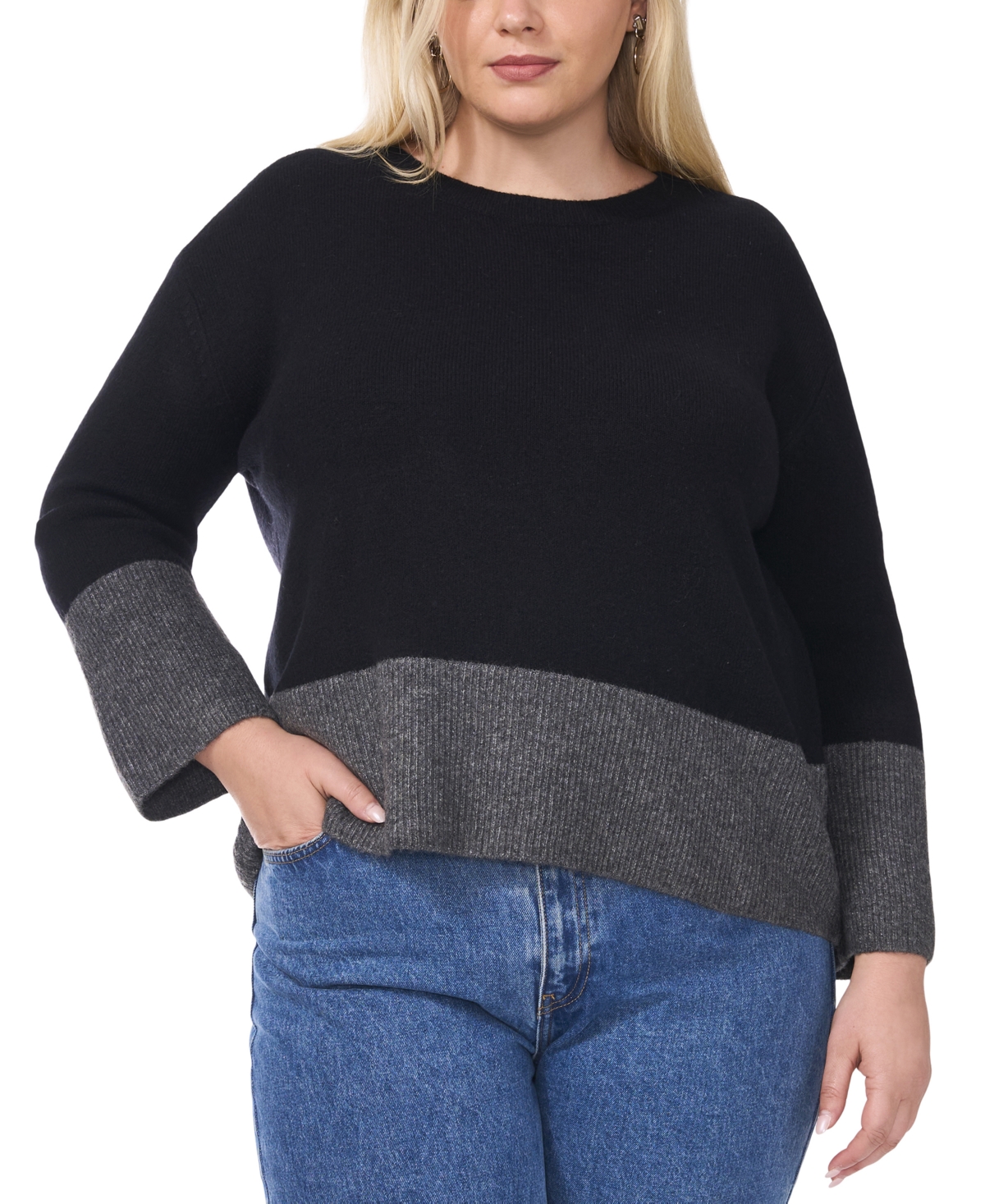 VINCE CAMUTO PLUS SIZE COLORBLOCKED CREWNECK SWEATER 