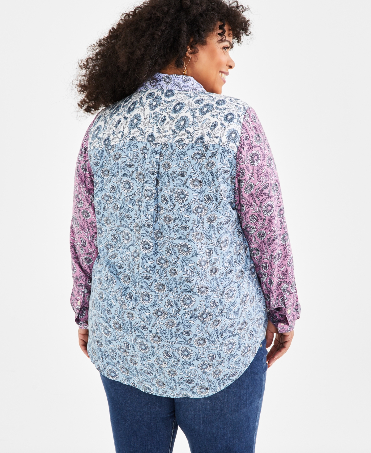 Style & Co Plus Size Blocked Bloom Perfect Shirt, Created for Macy's