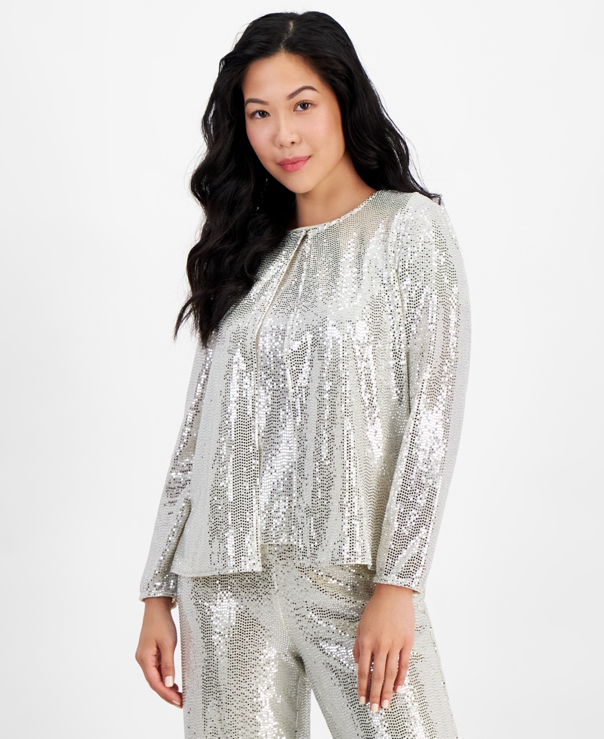 Shop Ak Anne Klein Petite Shine Dot Jacket In Light Latte Shine