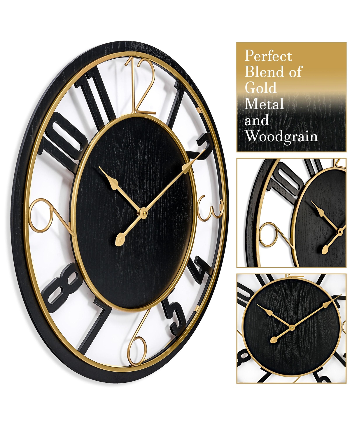 Sorbus Modern Wooden Wall Clock - Sleek Design, Analog Display - Complements Various Styles - Black