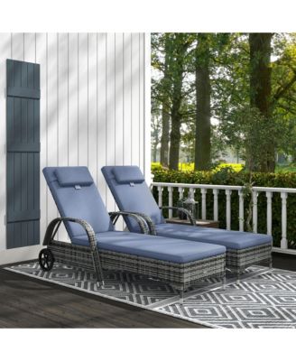 Outdoor PE Rat Sun Bathing Chair w/ Cushion & Pillow,