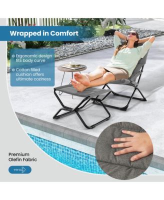 Patio Folding Sling Chair with Ottoman Footrest & Removable Cushion Ottoman Set