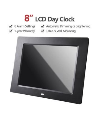 8" Large Digital LCD Day Clock 6-Alarm Dimmable Calendar Dementia Home Wall Table Black