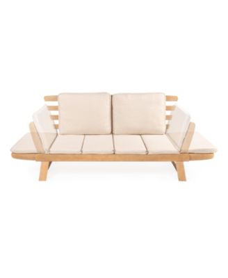 Hartley 2-Seat Modern Scandinavian Folding Wood Outdoor Day Bed Sofa, Beige/Light Teak