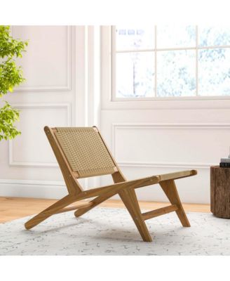 1 PCS Teak Wooden Chair with Braided Rope Seat & Backrest Mid Century Modern Accent Chair