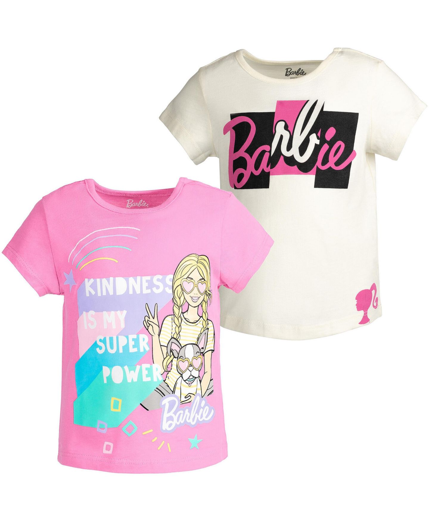 Футболки Barbie 2-Pack Short Sleeve для девочек-малышей, цвет: Розовая слоновая кость — фото 1