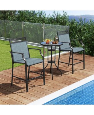 Outdoor Counter Stools Set of 2 with Footrest & Armrests Metal Frame for Backyard