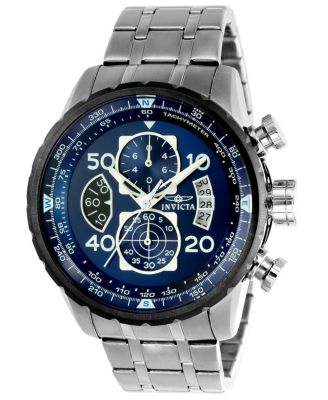 Men's Aviator Quartz Multifunction Blue Dial Stainless Steel Bracelet Watch