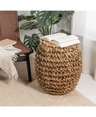 Sage 21" Rustic Bohemian Barrel-Style Abaca/Iron Handwoven Stool, Brown