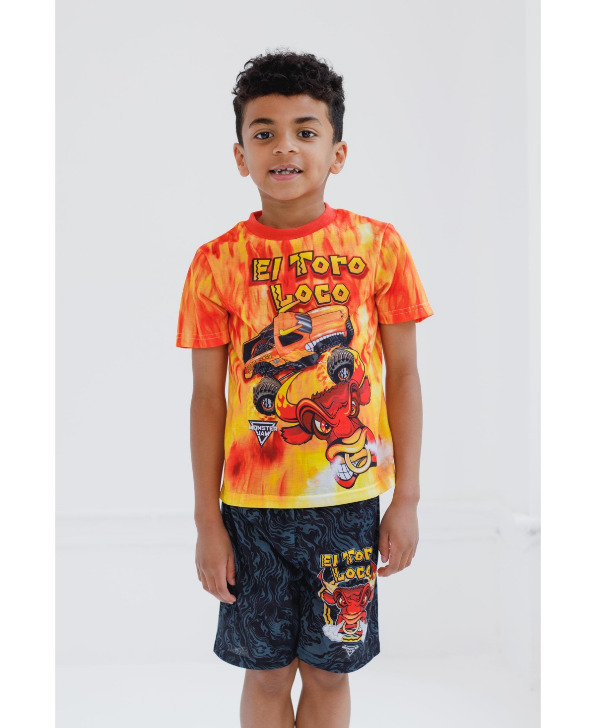 Monster Jam Boys Pullover Pajama Shirt and Shorts Sleep Set to Grave DiggerMegalodon - El toro loco