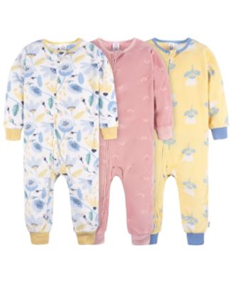 Baby Girls Baby Baby Footless Fleece Pajamas, 3-Pack