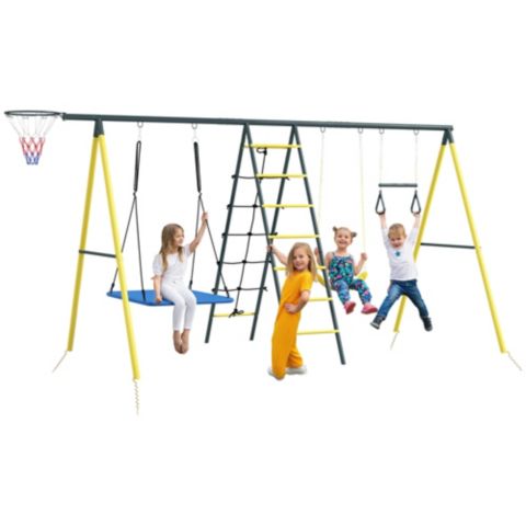Детские игрушки Outsunny Metal Swing Set 5 in 1 Design, 440 lbs. Capacity, Ages 3-8