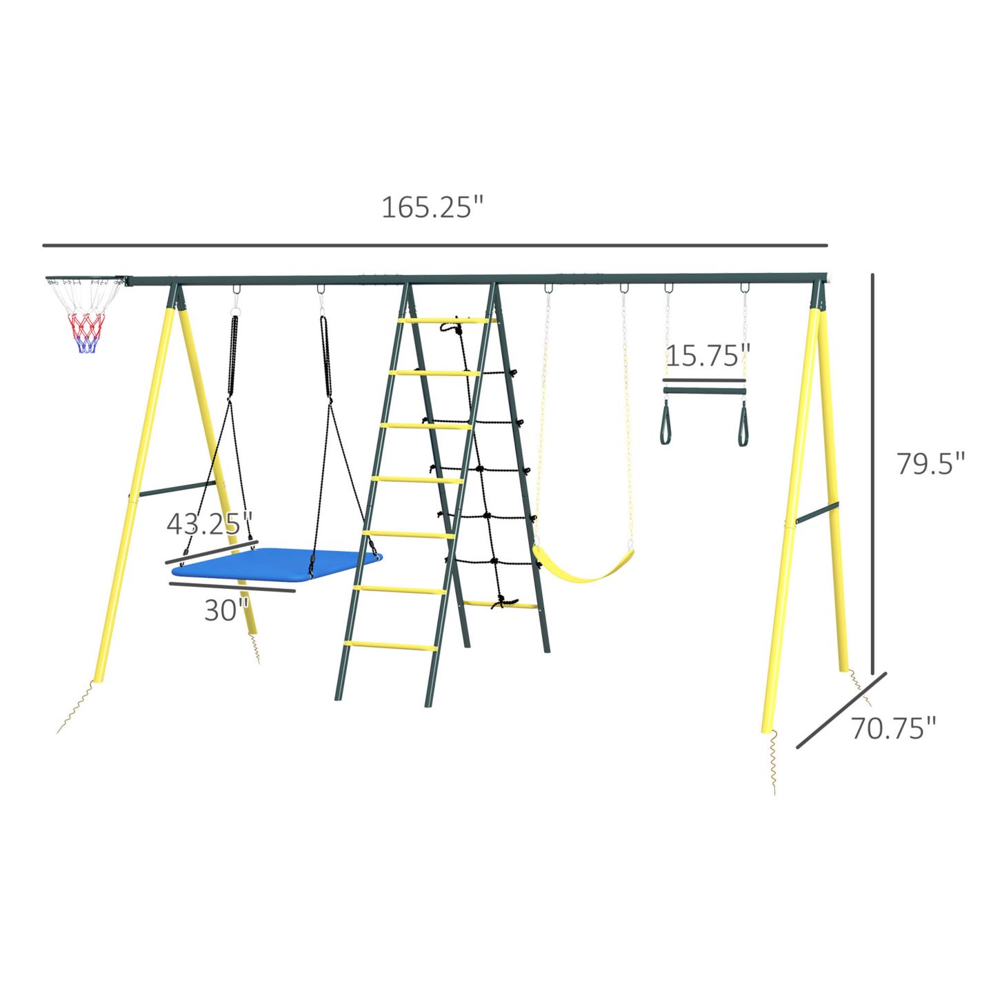 Детские игрушки Outsunny Metal Swing Set 5 in 1 Design, 440 lbs. Capacity, Ages 3-8 — фото 3