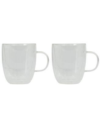 Retro Machiato Large 16 Ounce Insulated Double Wall Glass Coffee & Tea Cups, Set of 2