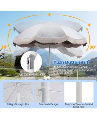 6.5 FT Outdoor Fringe Patio Umbrella with Carrying Bag Push Button Tilt for Garden
