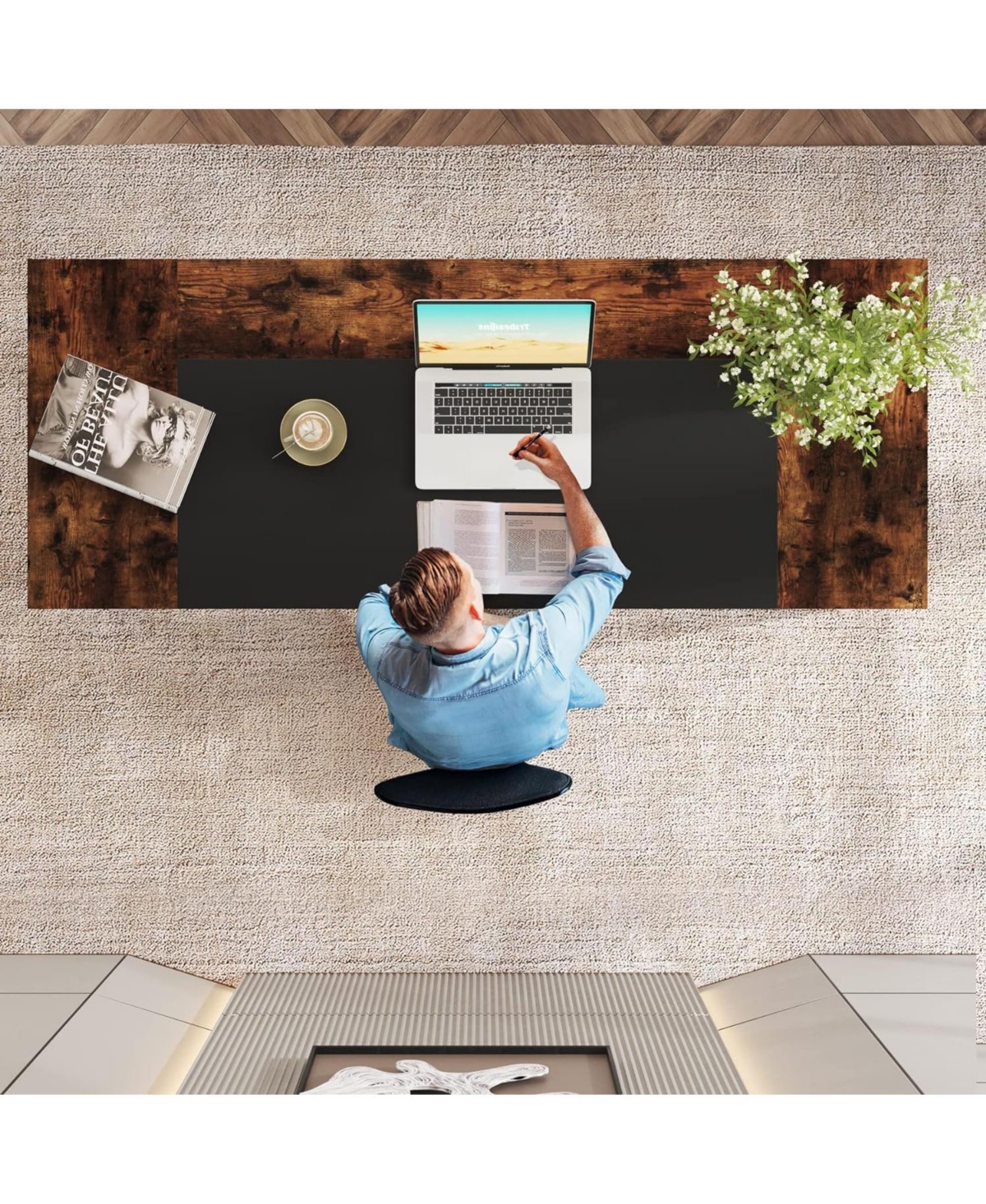 Tribesigns inch Computer Desk Modern Office Desk with Shelf for Home Office, Large Writing Table Wood Business Workstation with Storage Shelves and