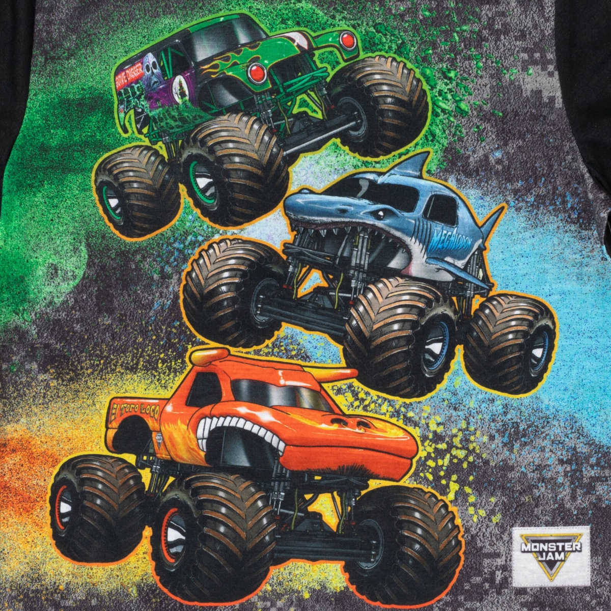 Monster Jam Boys Pullover Pajama Shirt and Shorts Sleep Set to Grave Digger El Toro Loco Megalodon