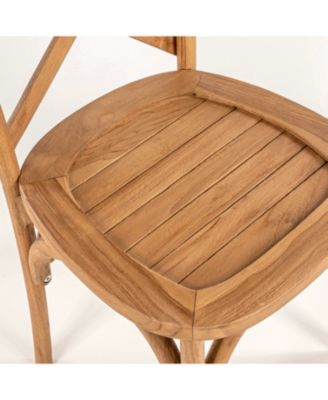 Annecy Classic Traditional X-Back Wood Outdoor Dining Chair, Natural (Set of 2)
