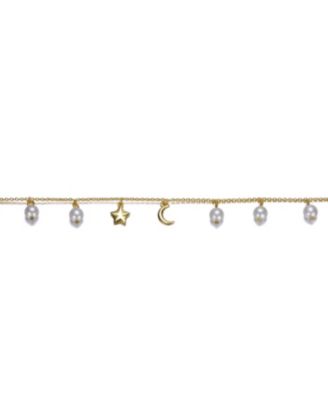 Sterling Silver 14k Gold Plated Anklet with White Pearls and Charms