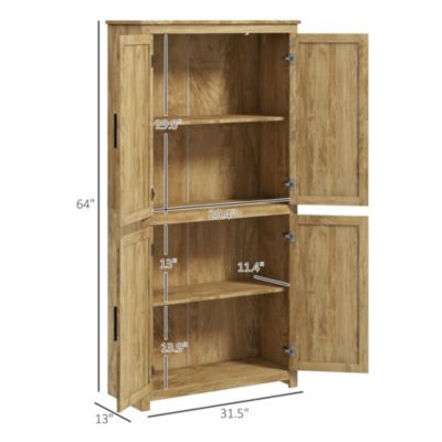 64" Rat Kitchen Storage Cabinet with Adjustable Shelf, Natural