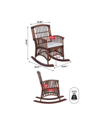 Swayze Bohemian Farmhouse Woven Rattan/Wood Rocking Chair, White Cushion with Brown Frame