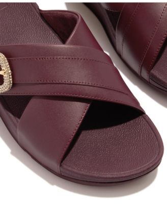 Women's Lulu Crystal Buckle Leather Cross Slides Flats