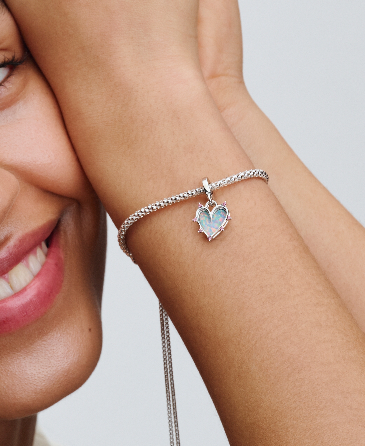 Pandora Sterling Silver Friendship Opalescent Double Dangle Charm In Silver