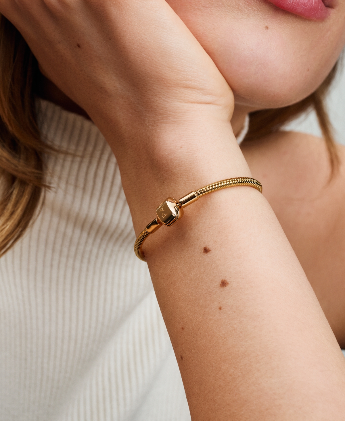 Pandora 14k Gold-plated Barrel Clasp Snake Chain Bracelet In Gold