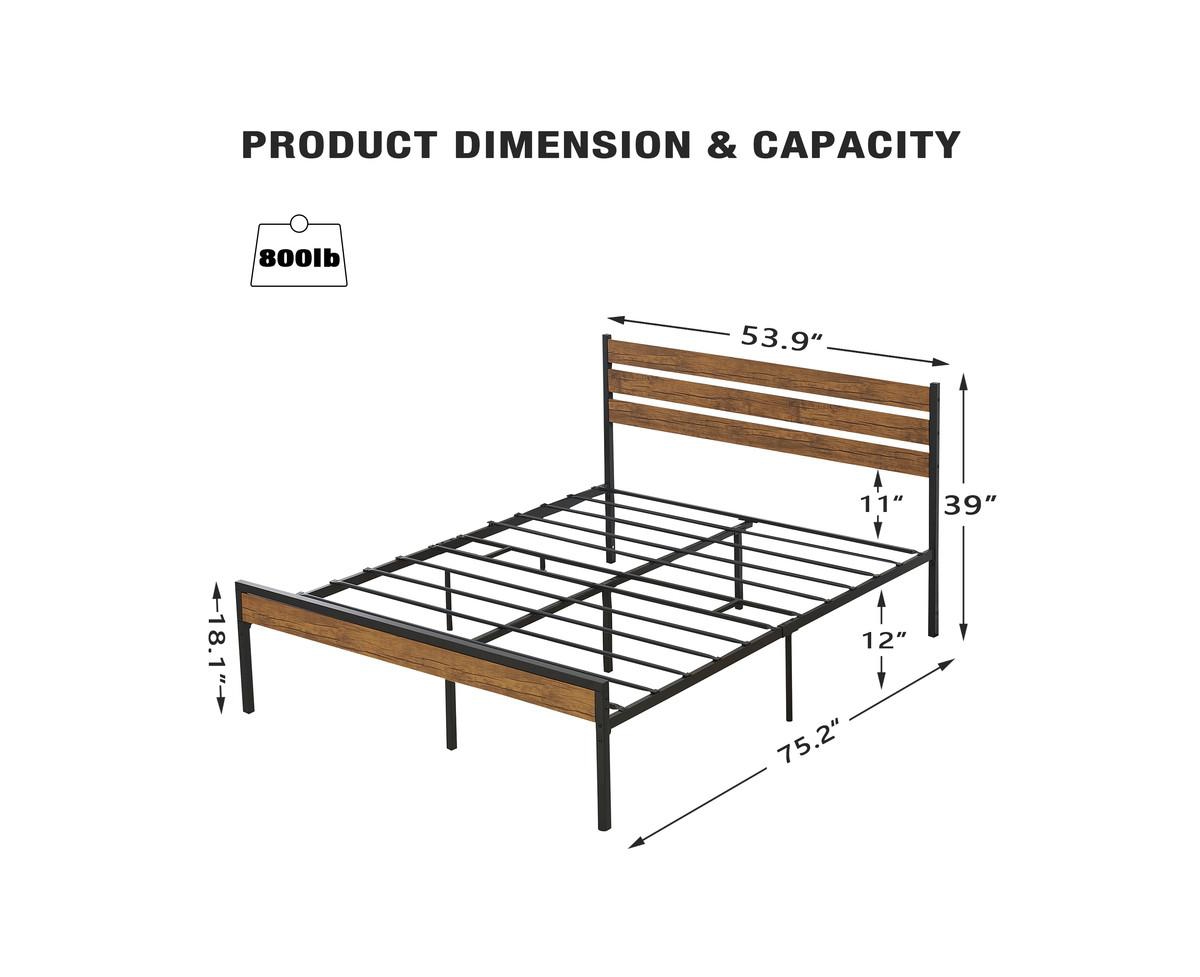 gaomon Queen Size Platform Bed Frame with Rustic Wood Headboard, Bed Frame with Sturdy Metal Slats Support, Under Bed Storage, No Box Spring Needed, E