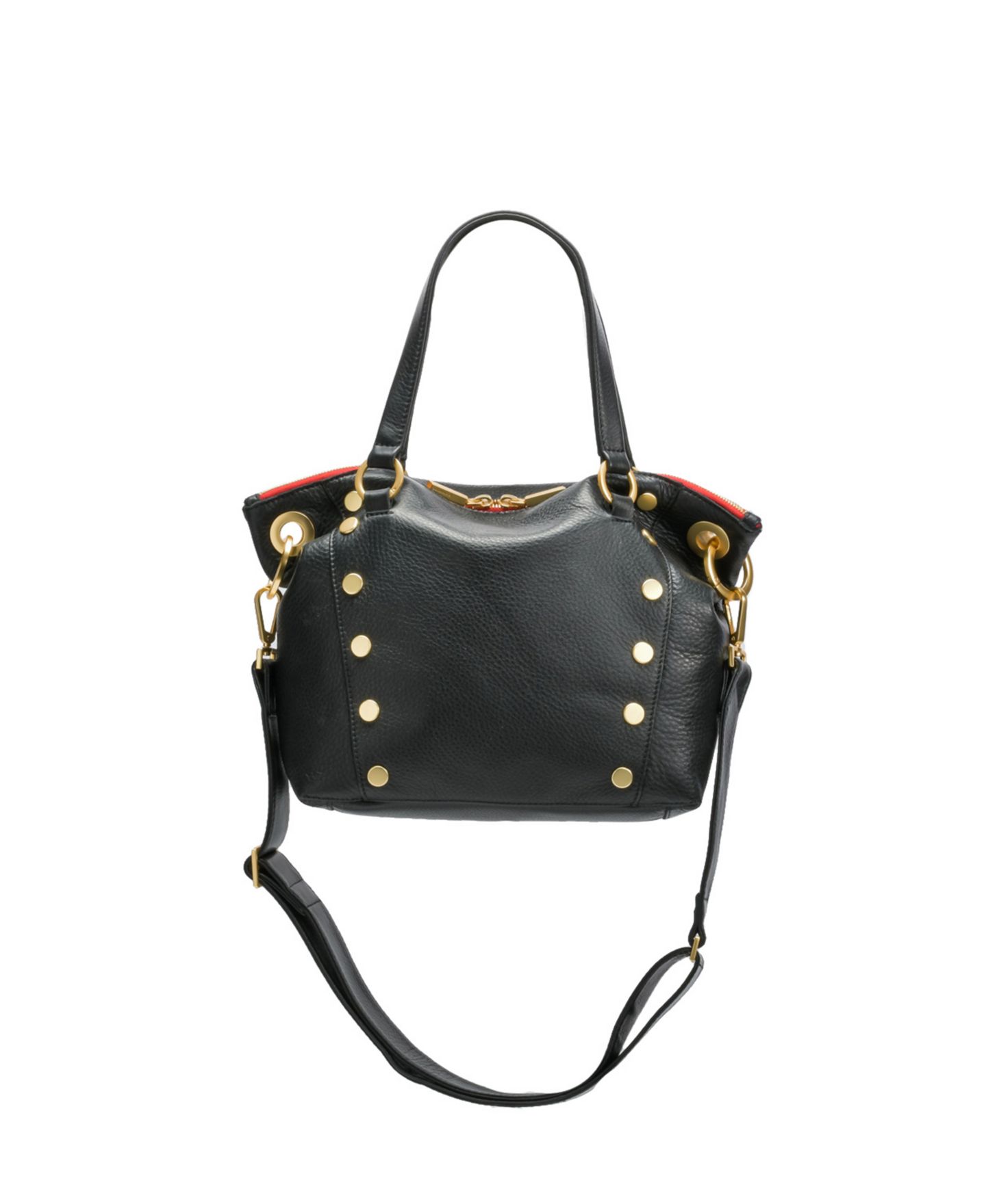 Женская сумка Hammitt Daniel Medium Leather Crossbody Satchel, цвет: Чёрный / Золотой красный — фото 2