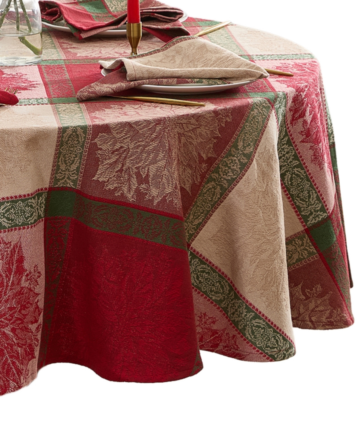 Elrene Prestige Poinsettia Jacquard Round Tablecloth, 70" In Multi